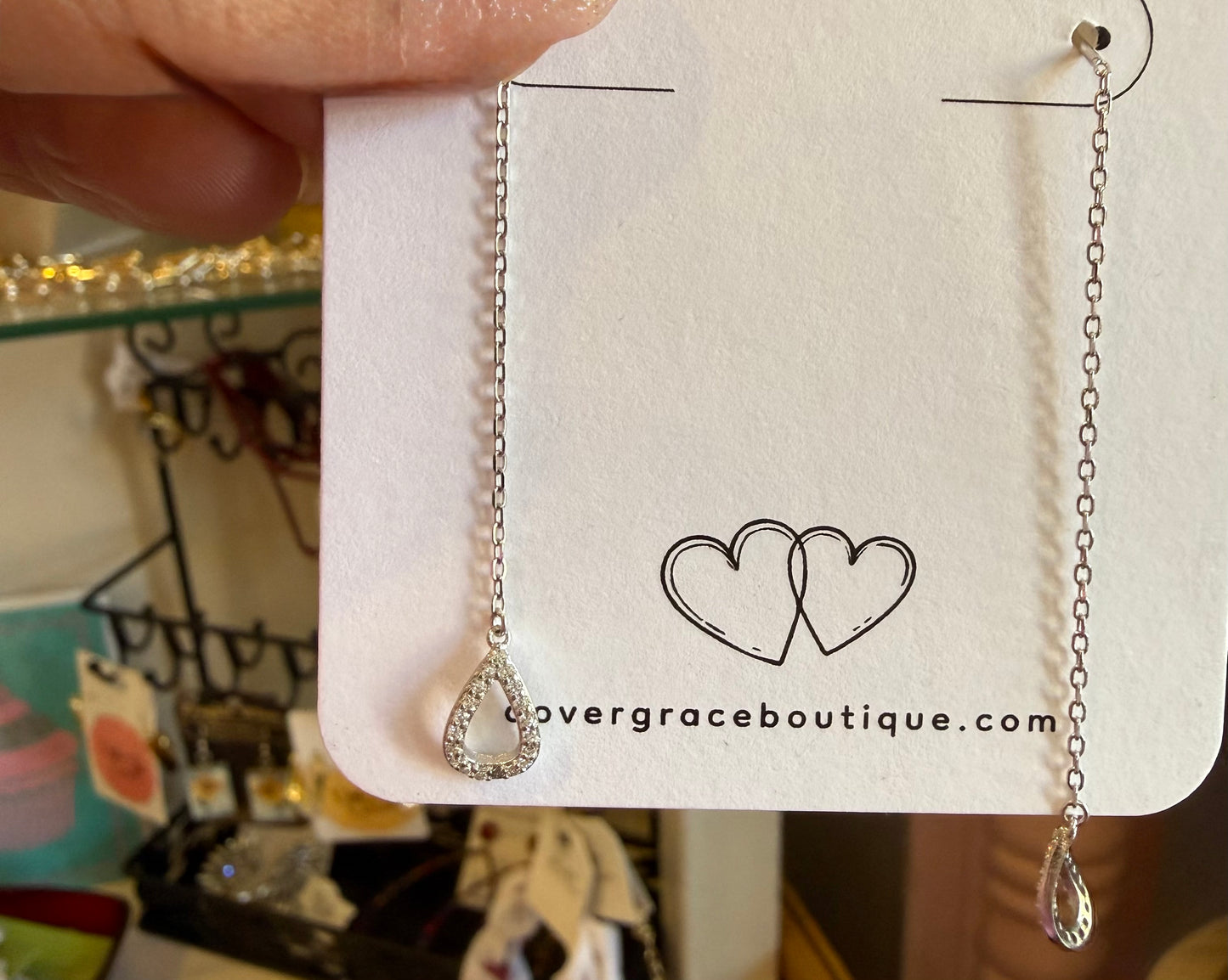 Crystal Teardrop Threader Earrings