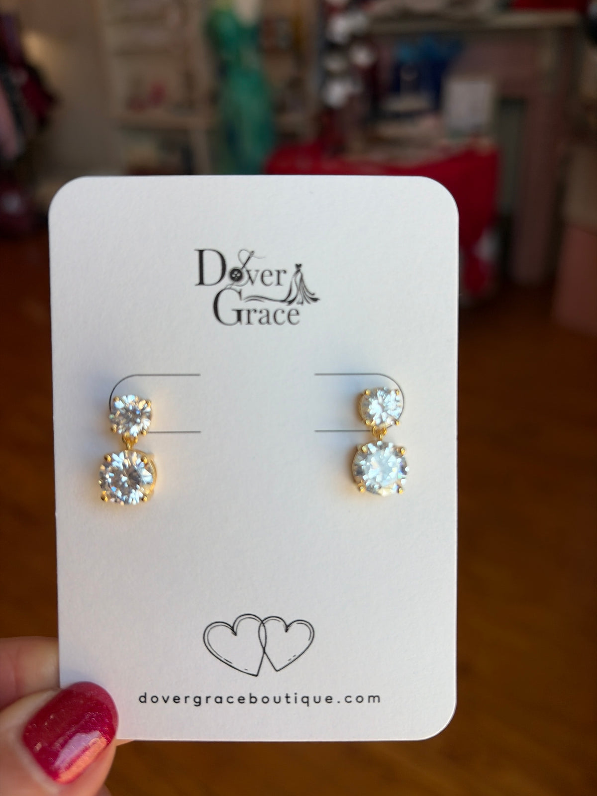 Moissanite Double Drop Stud Earrings, Gold