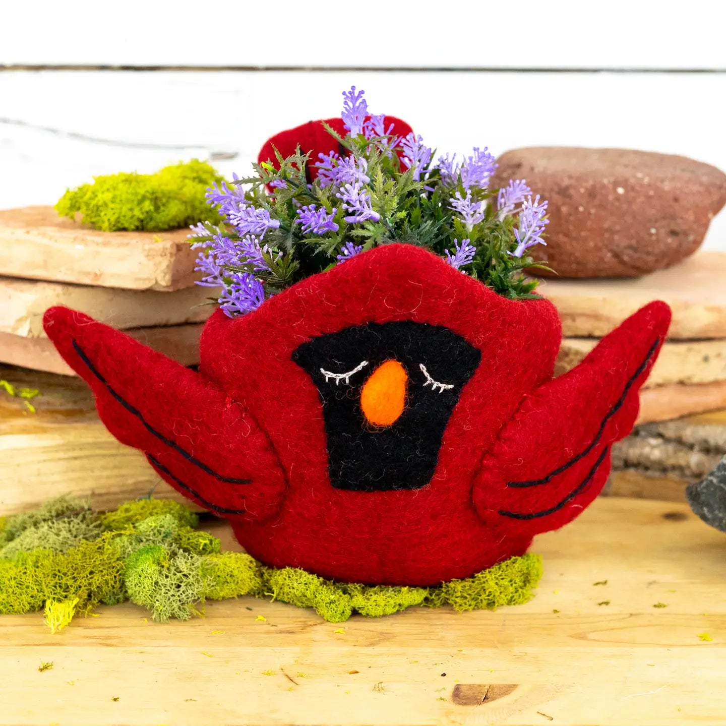 Hand-Felted Cardinal Planter | Wool Pot for 4" Plants