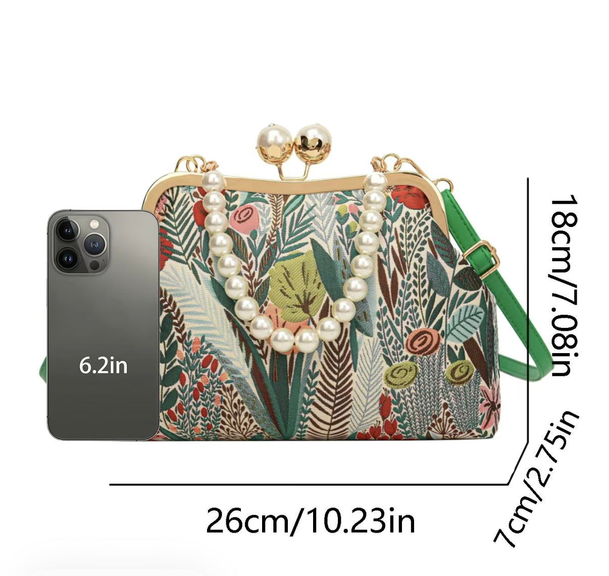 Floral Purse; Purple and Pearl Straps Included