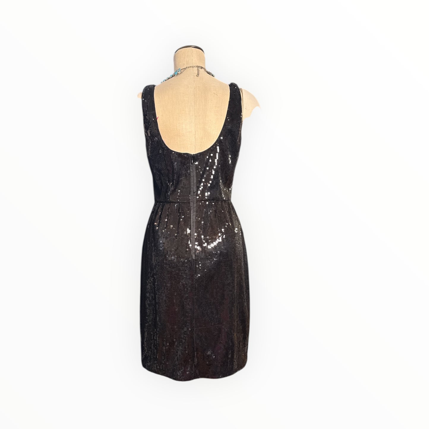 Maggie London Black Sequin Sleeveless Dress - Classic LBD with Movement - Size 8