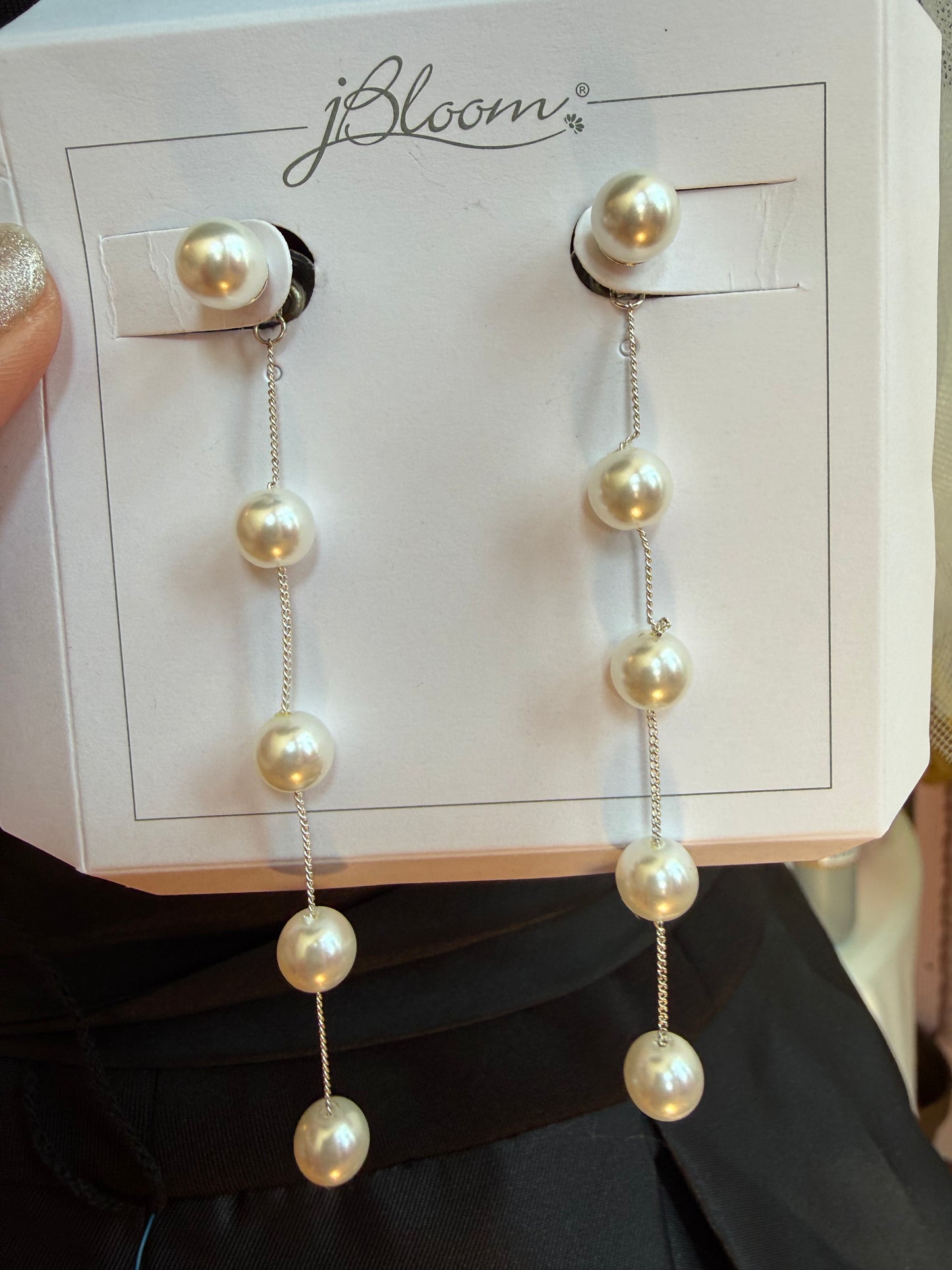 jBloom Long Pearl Drop Chain Earrings