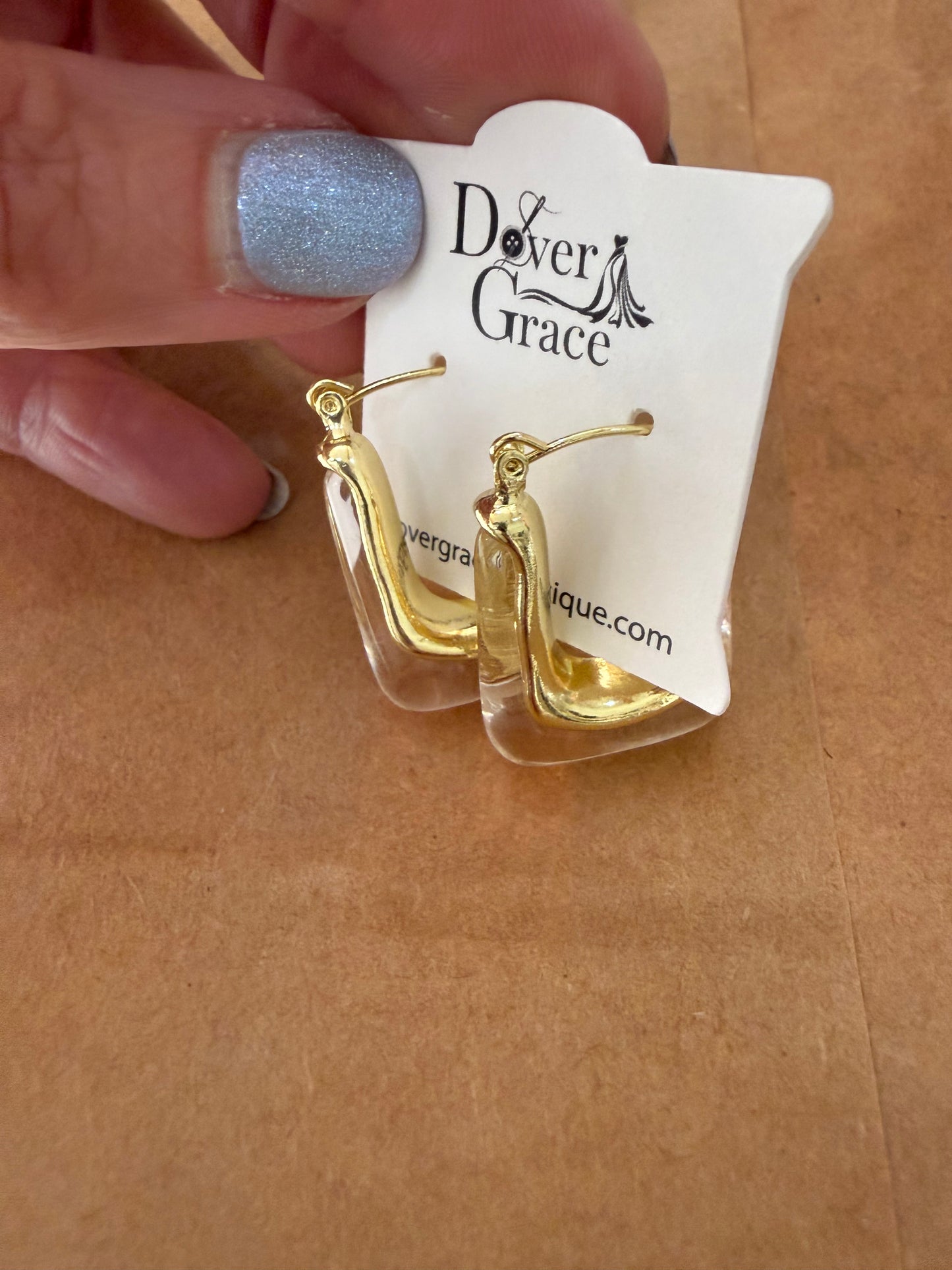 Clear and Gold Modern Drop Earrings