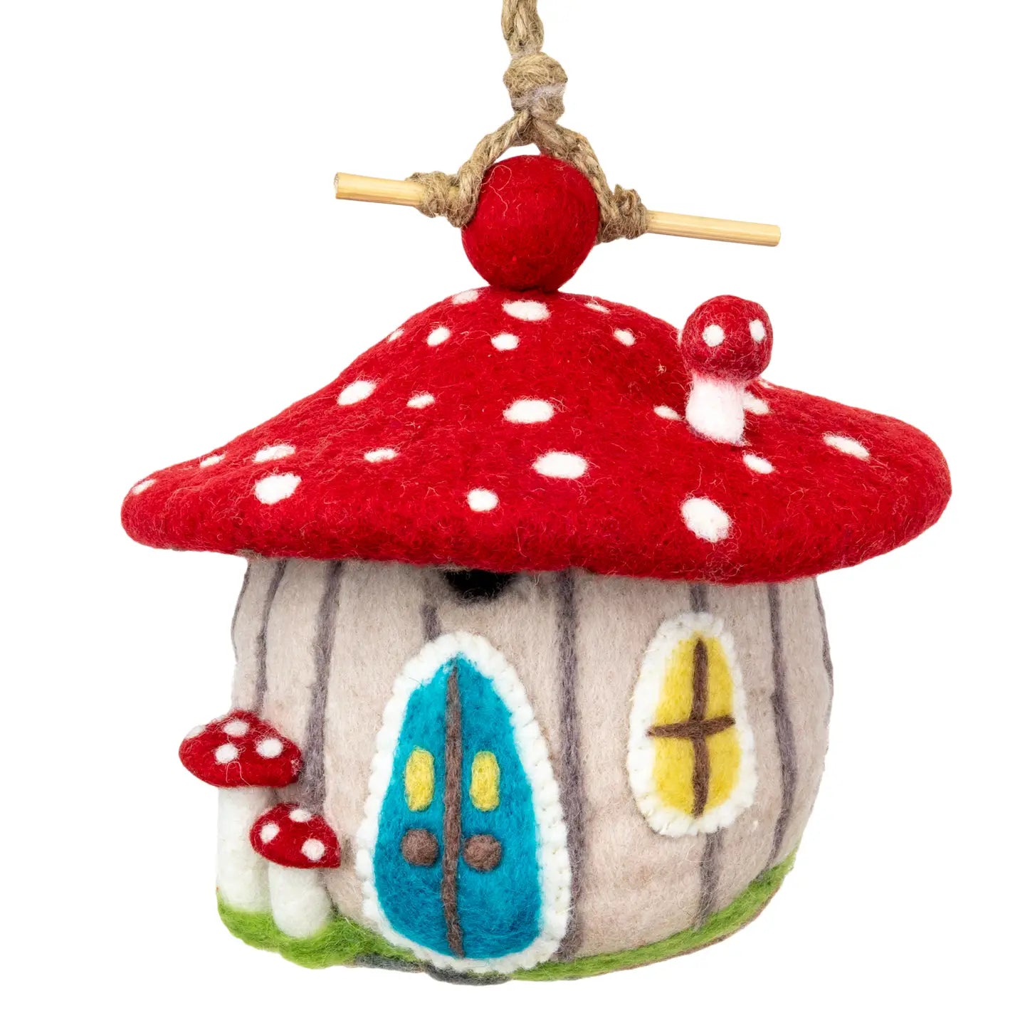 Wild Woolies Mushroom Felt Birdhouse | Wren Birdhouse | dZi Handmade | 8.5"
