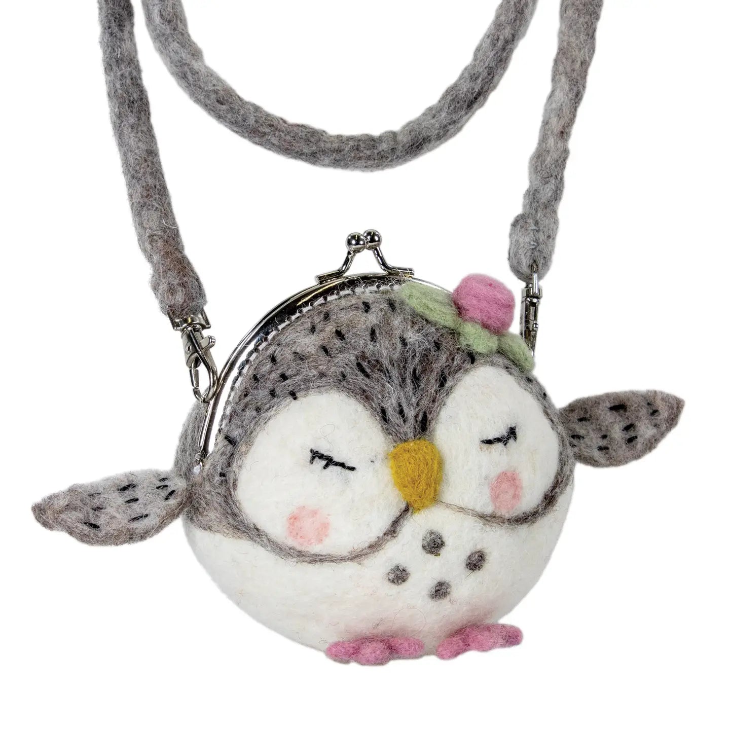 Wild Woolies Owl Critter Purse | Felt Wool Crossbody | 48" Strap