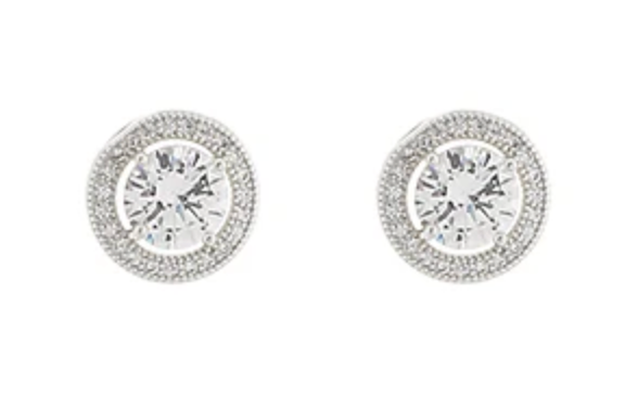 CZ Round Halo Stud Earrings