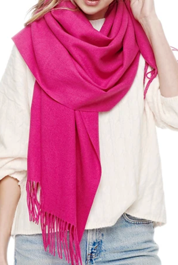 Cashmere Blend Oblong Scarf | Hot Pink Fringe Wrap Scarf