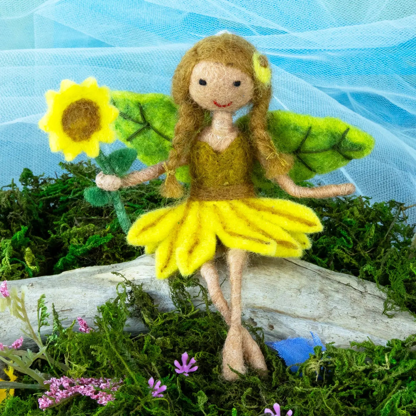 Poseable Sunflower Fairy Ornament | Bendable Arms and Legs