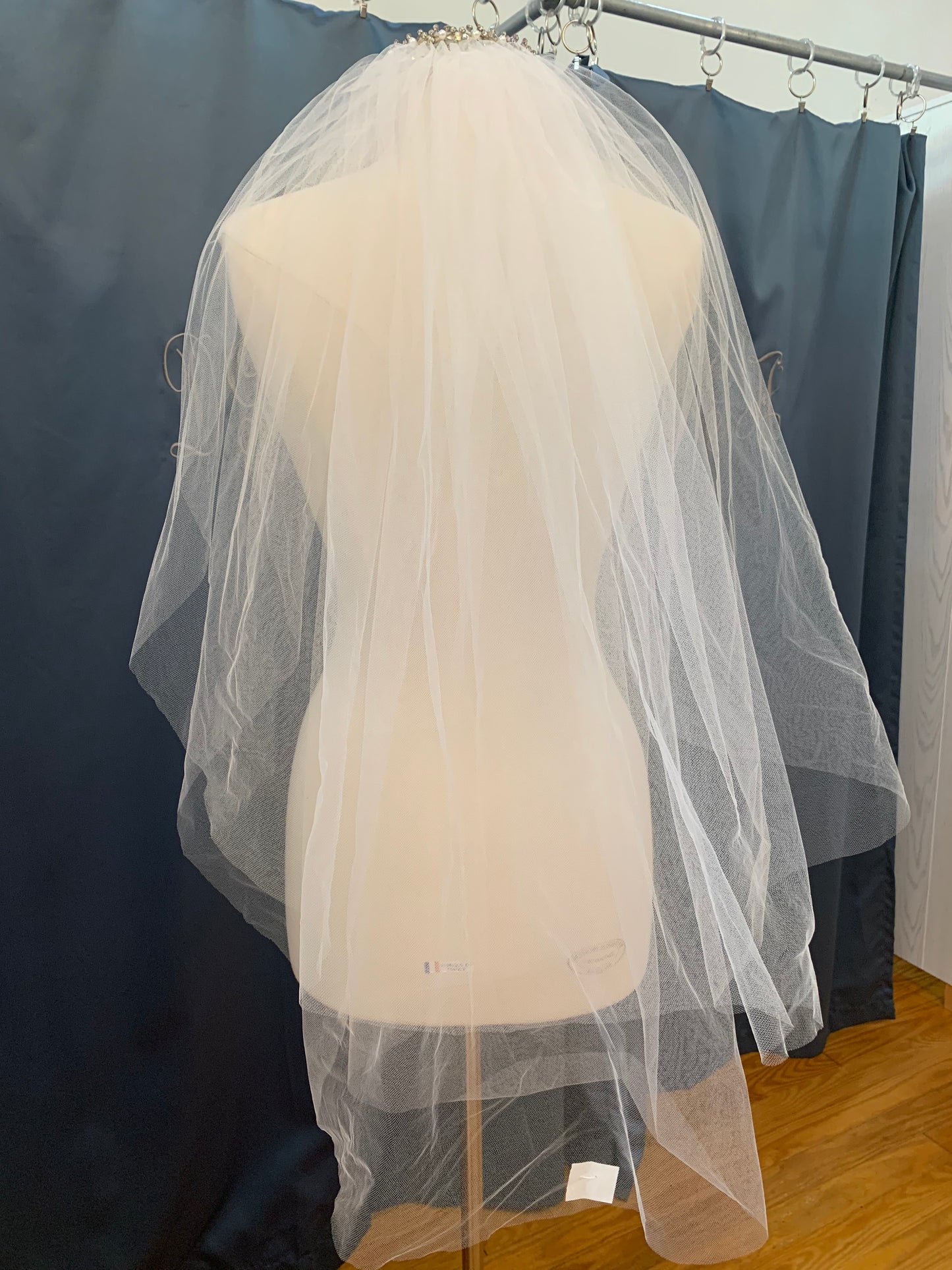 Double Layer White Bridal Veil with Jeweled Headpiece