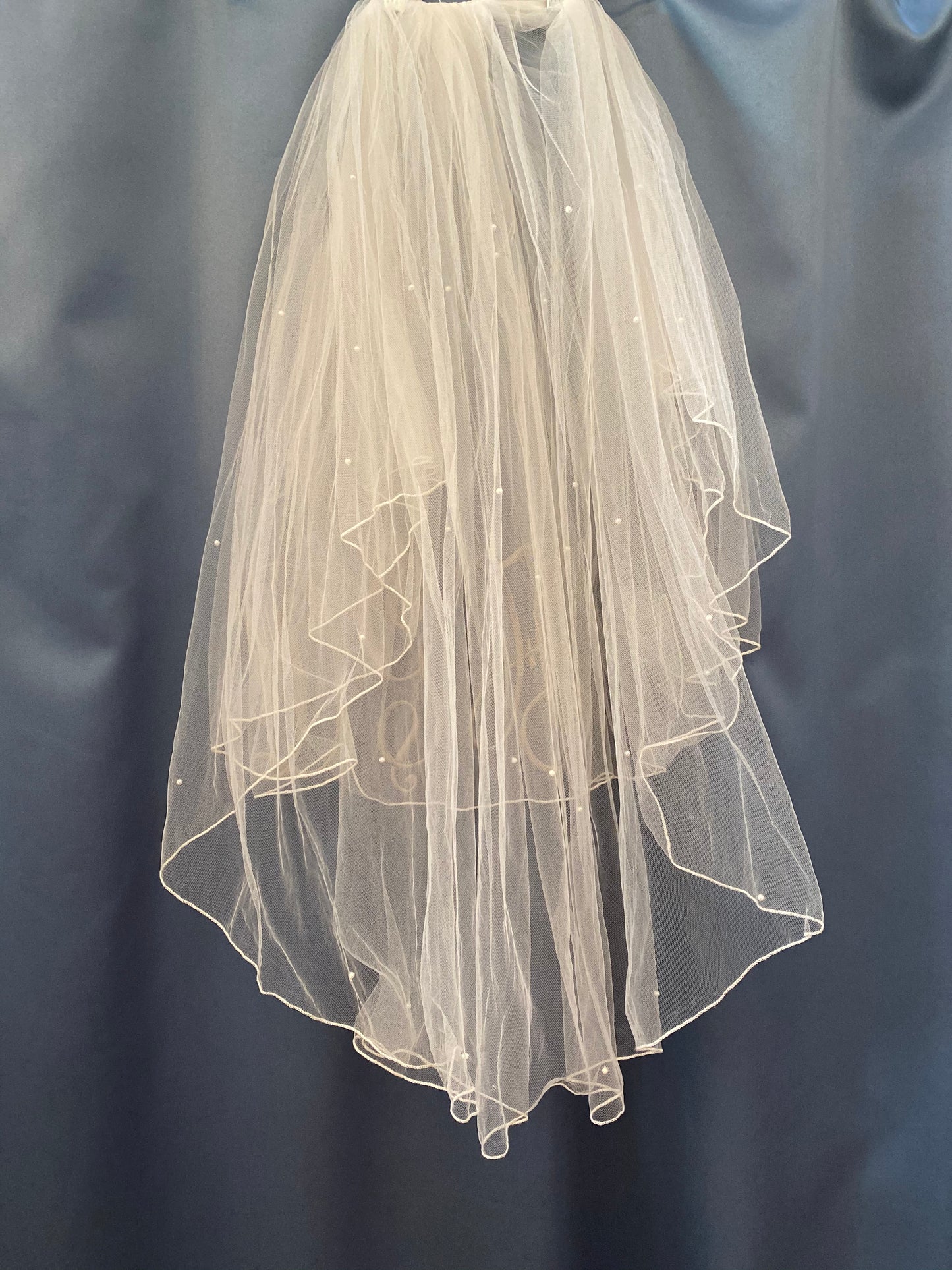 Ivory Waist Length Double Layer Veil with Pearls