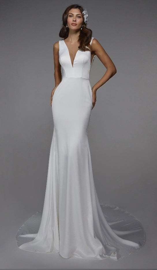 F.Gibson Ivory Satin Fit-and-Flare Wedding Gown, Size 4-6