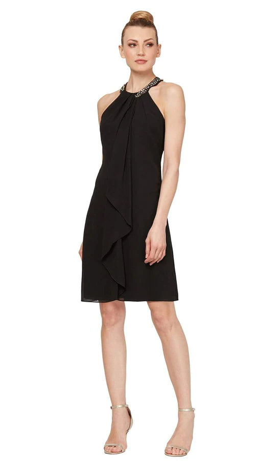 Marlowe Black Beaded Halter Cocktail Dress