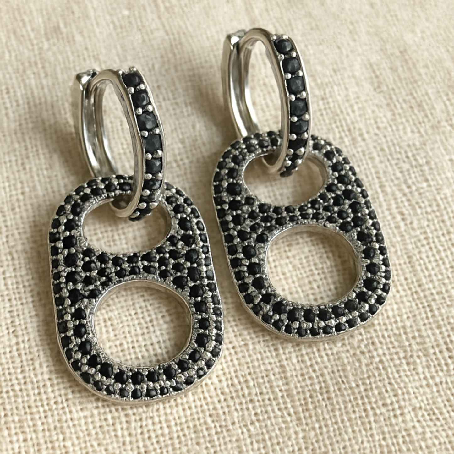 Hillbetty Poptab Earring - Silver/Black Sparkle