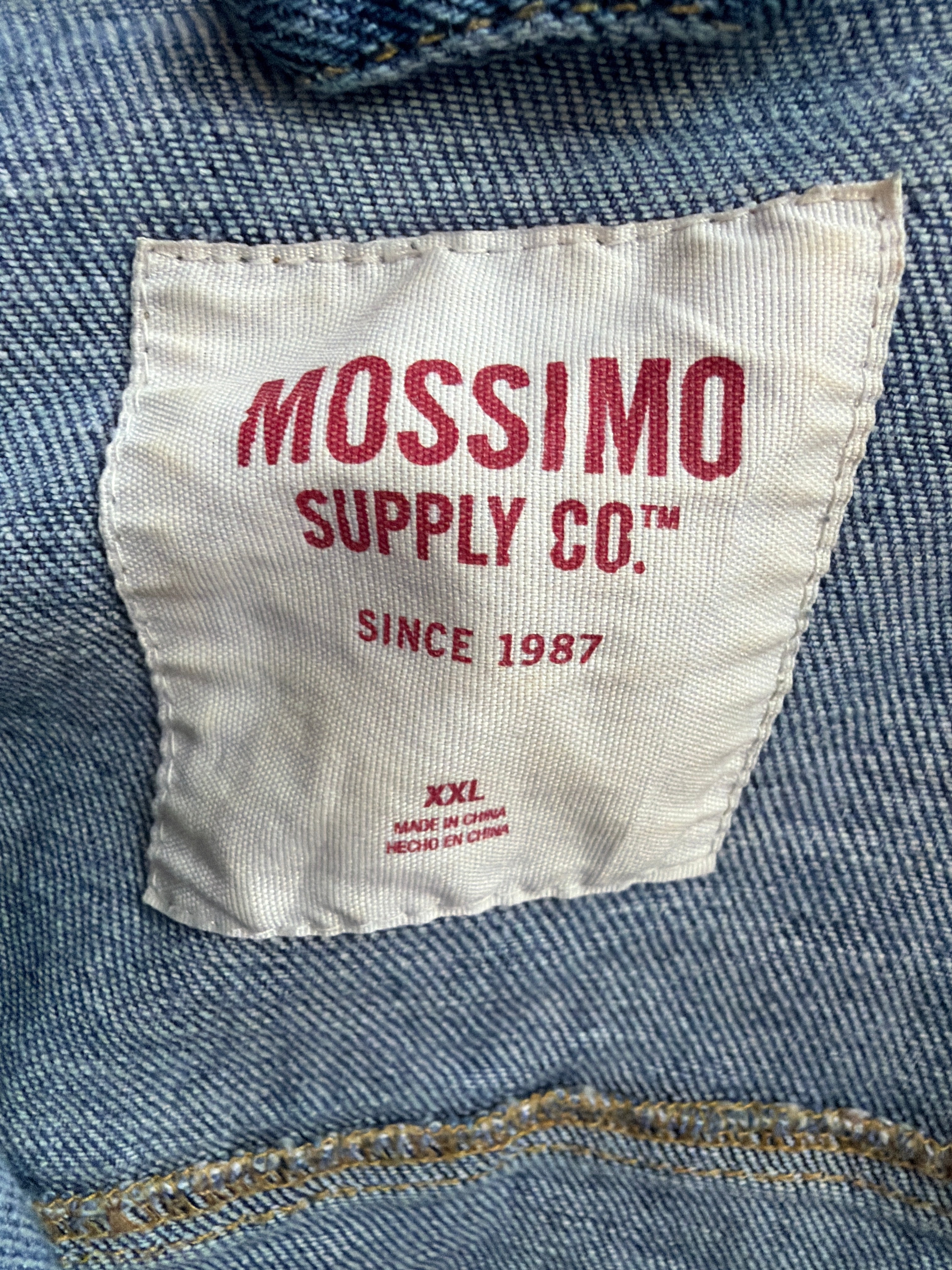 Upcycled Mossimo American Flag Distressed Denim Jacket, Size XXL