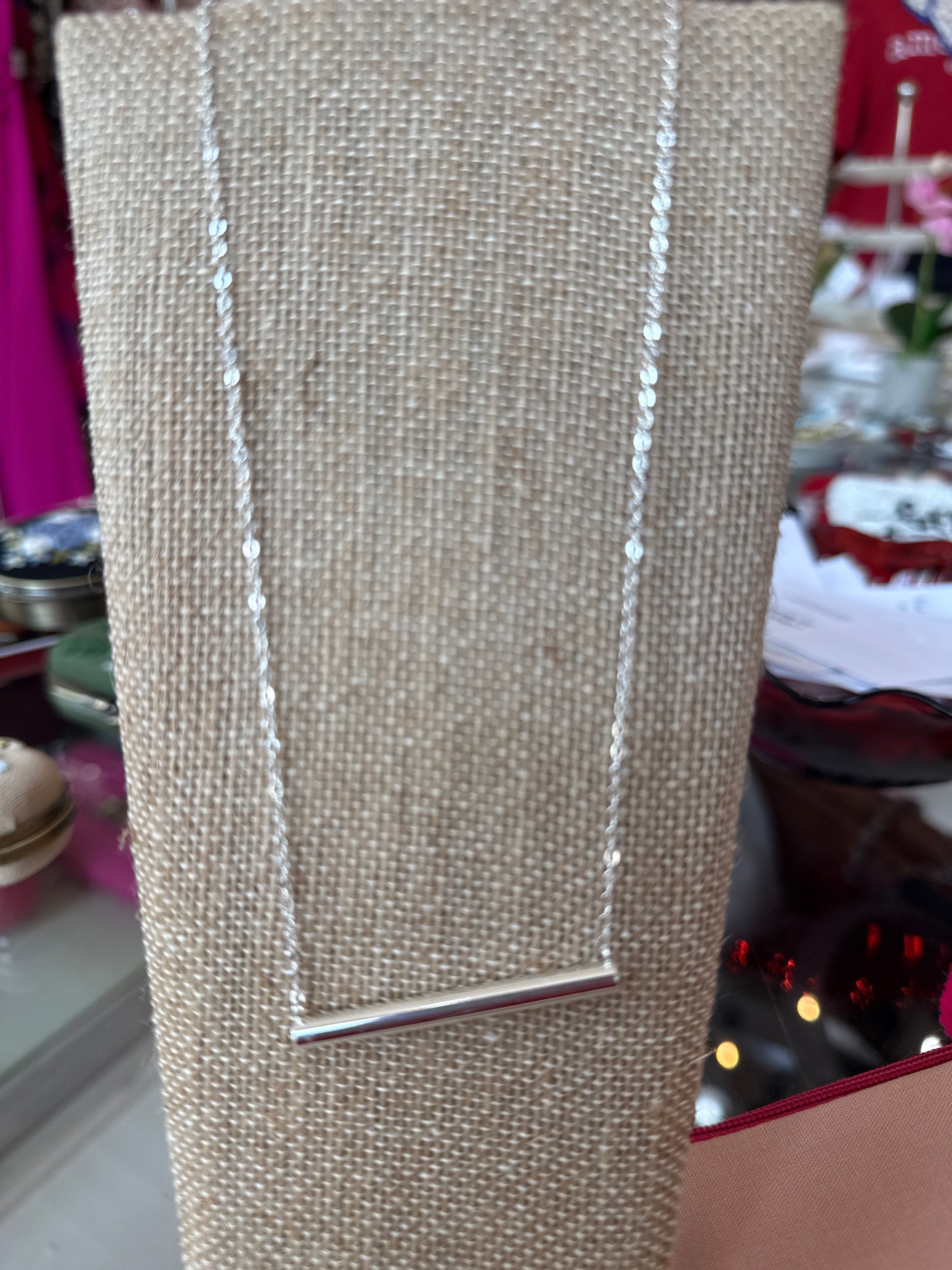 Silver Bar Pendant Necklace | Minimalist Dainty Chain