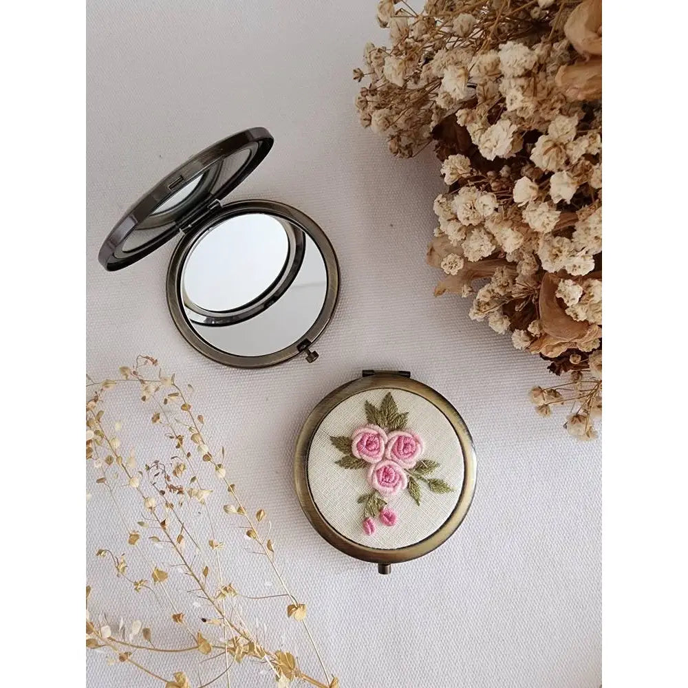 Floral Embroidered Compact Mirro