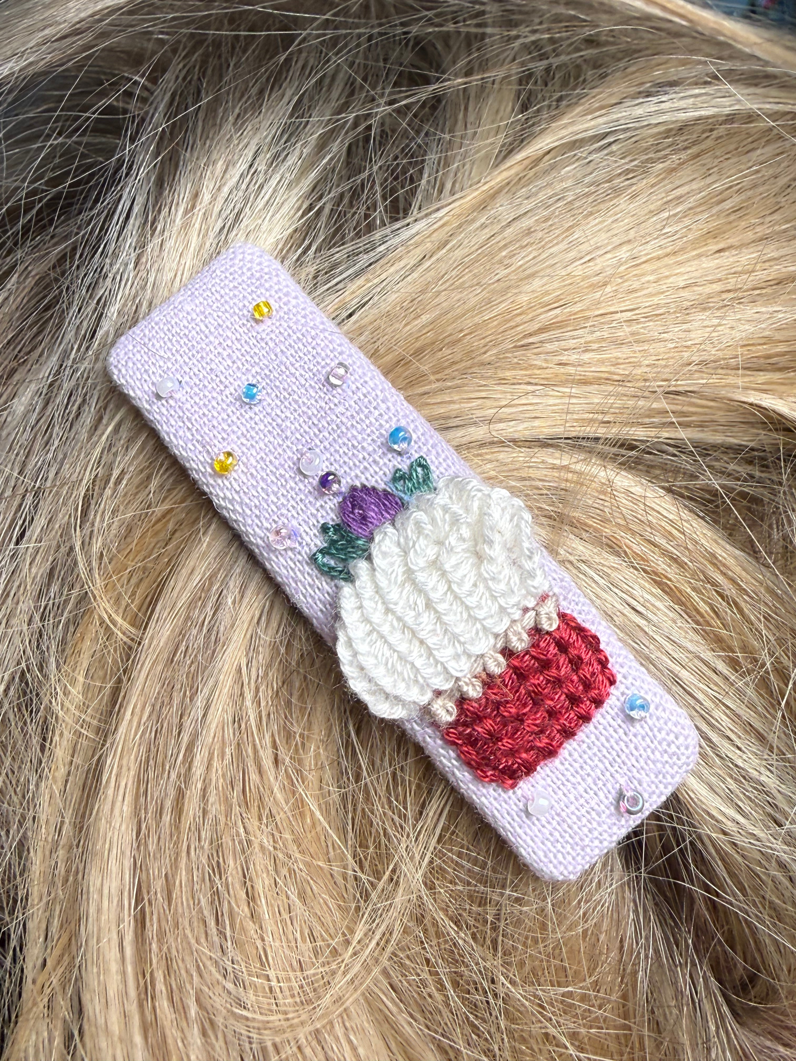 Floral Embroidered Hair Barrette, Sold as 2 pack