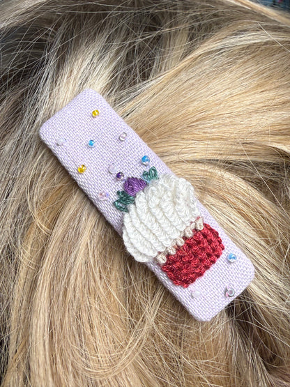 Floral Embroidered Hair Barrette, Sold as 2 pack