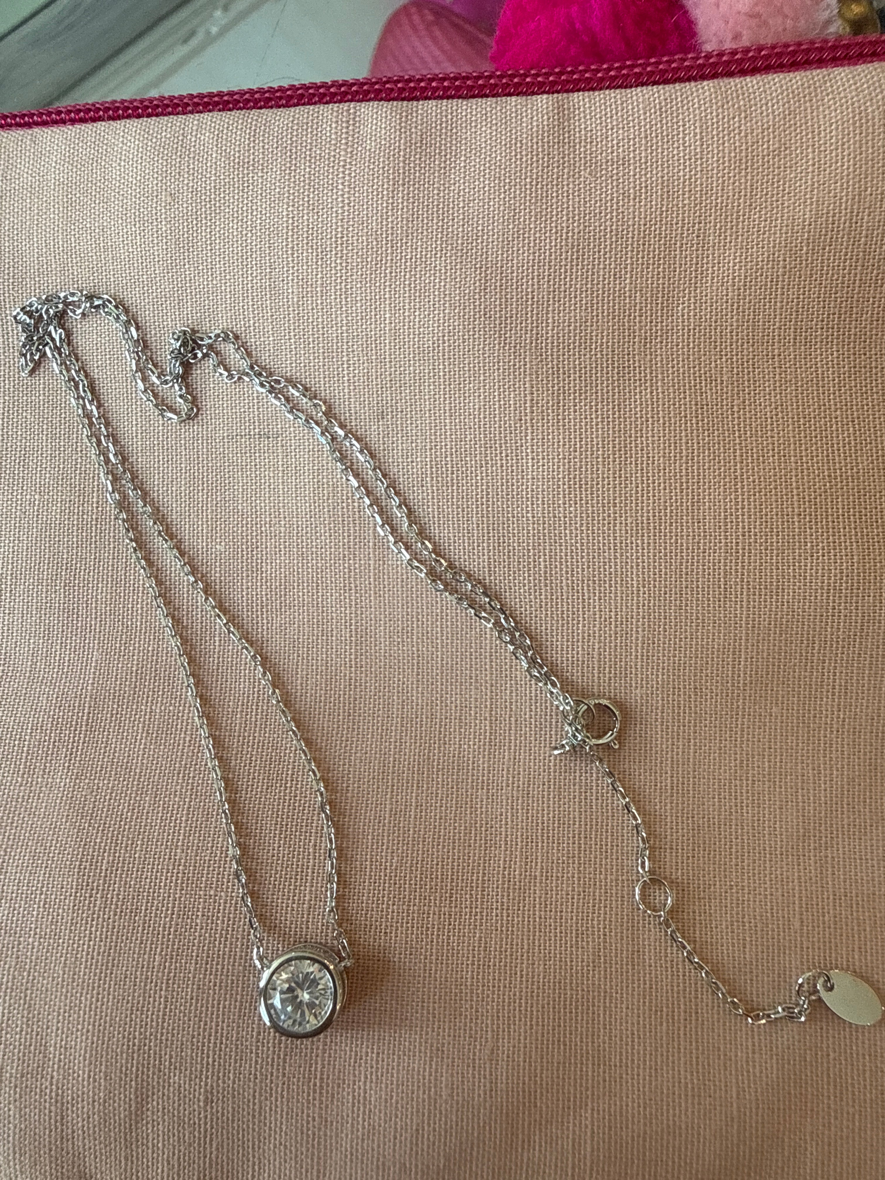 Crystal Solitaire Bezel Necklace | Silver-Tone Dainty Chain Pendant