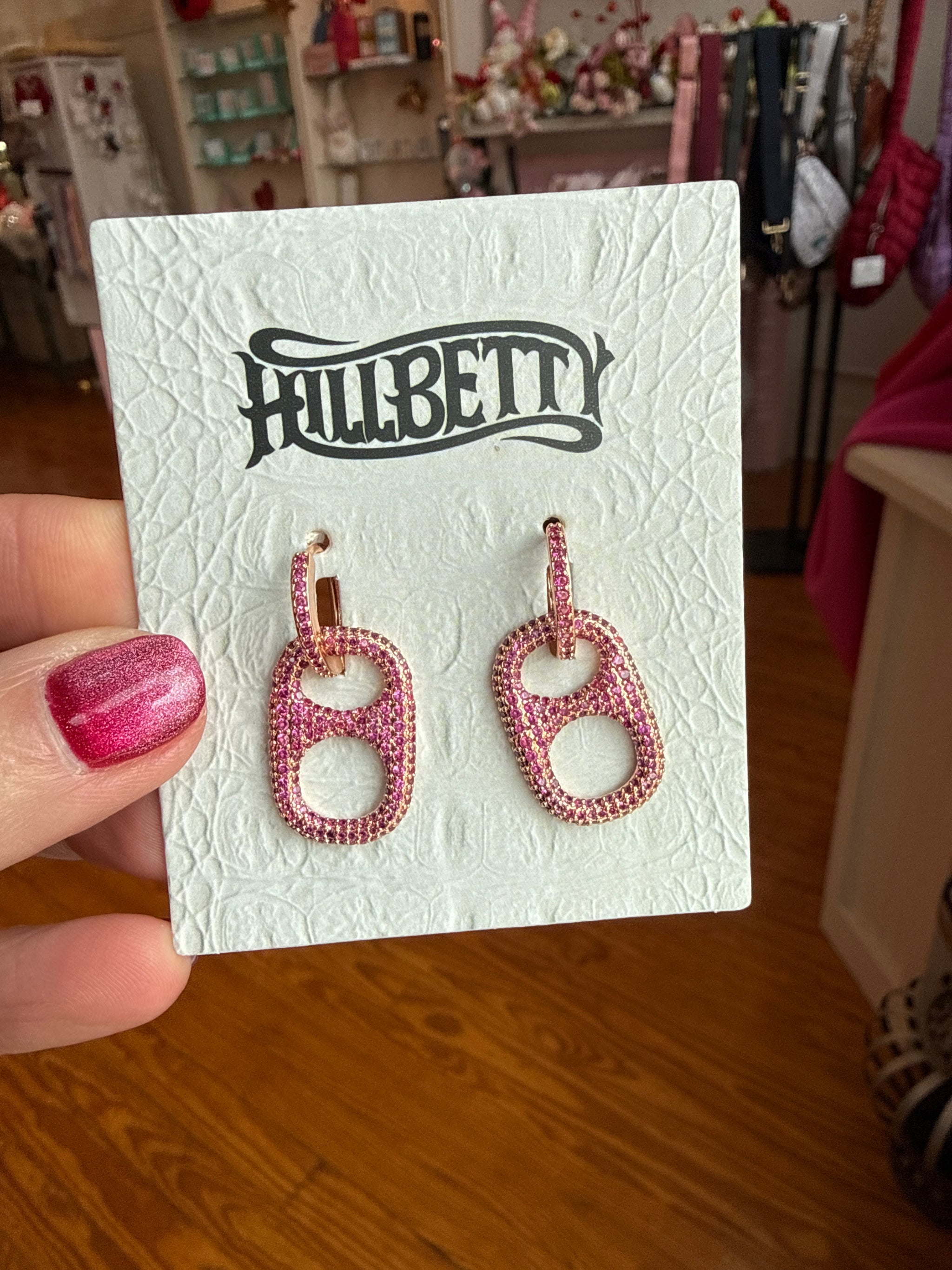 Hillbetty Poptab Huggie Hoop Sparkly Charm Drop Earrings