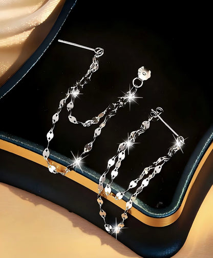 Silver Layered Chain Hoop Earrings
