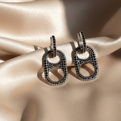 Hillbetty Poptab Earring - Silver/Black Sparkle