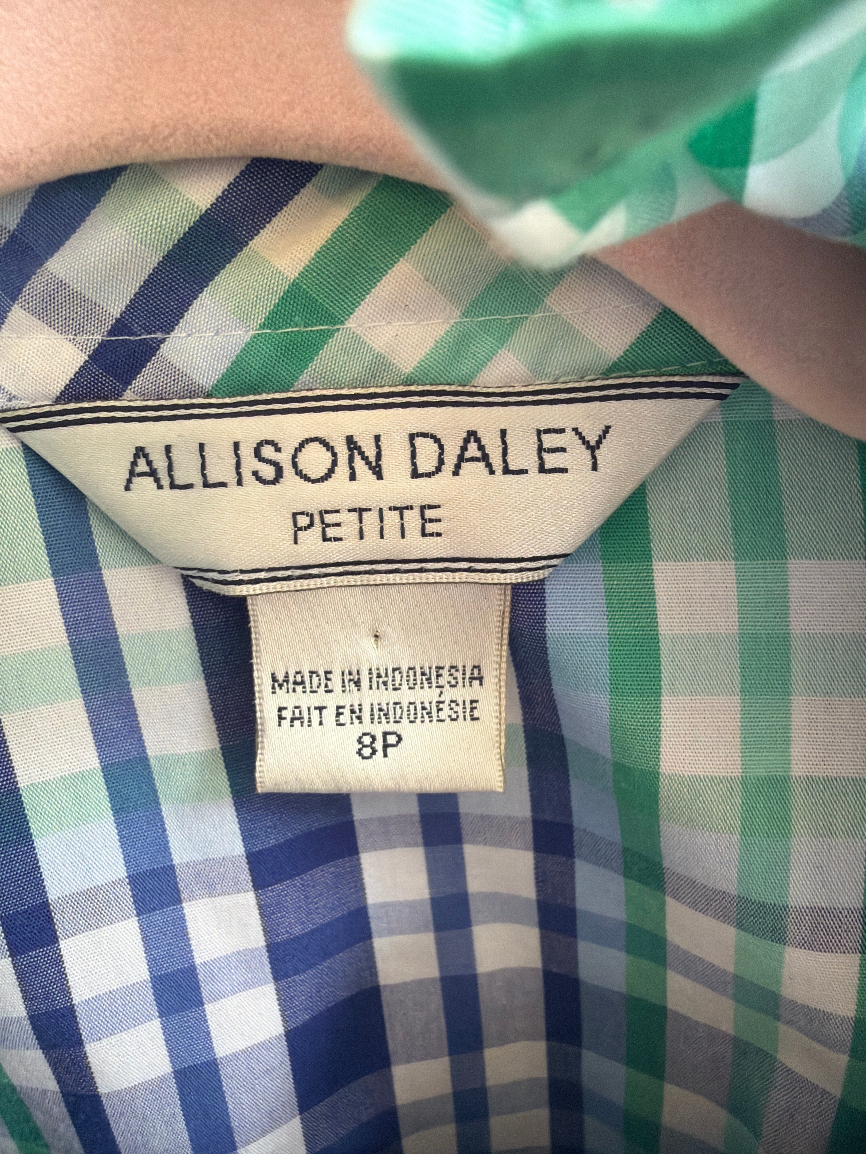 Upcycled green and blue plaid button-down shirt, reworked one of a kind, at Dover Grace Boutique in Watkinsville, Georgia.