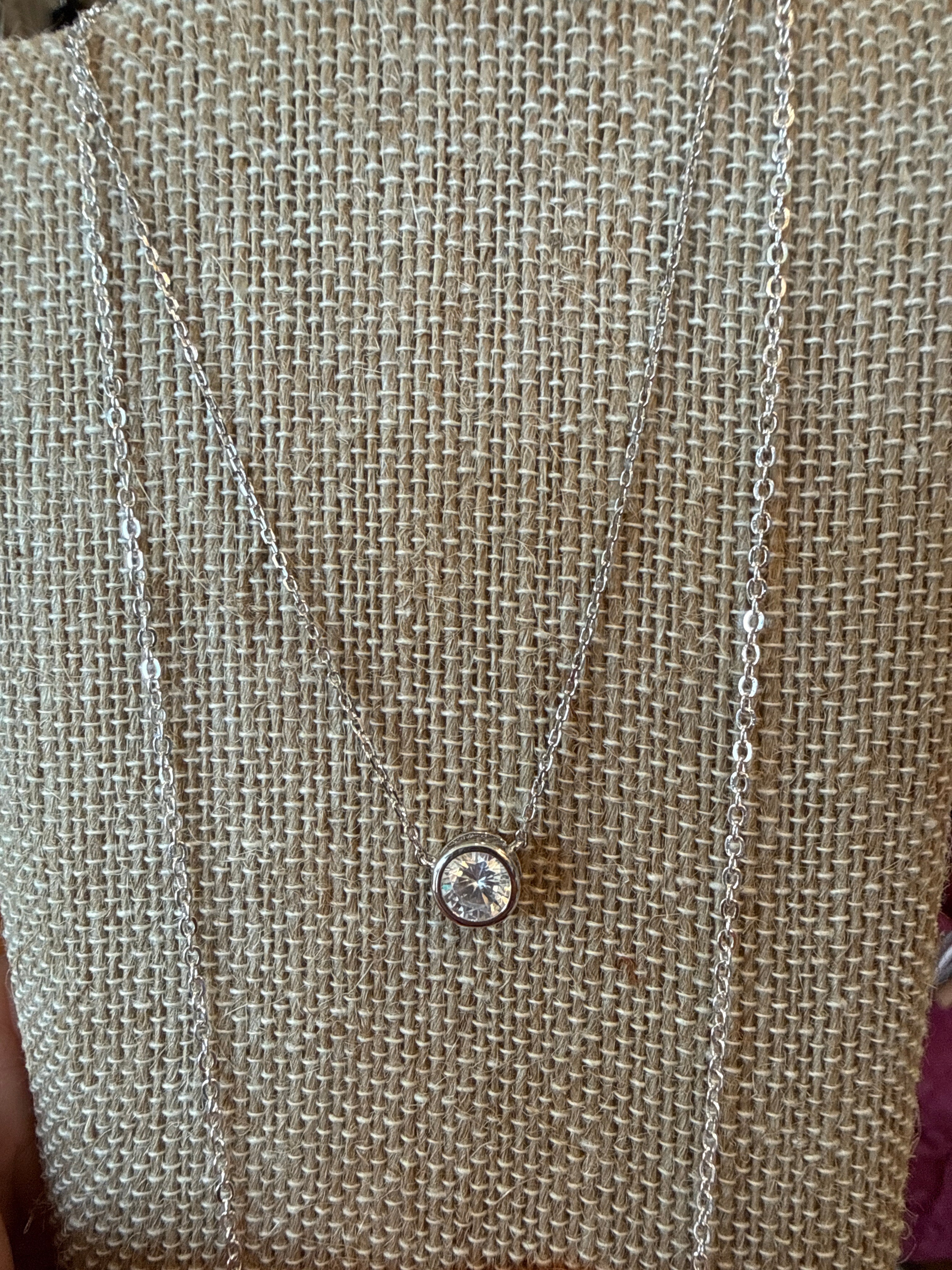 Crystal Solitaire Bezel Necklace | Silver-Tone Dainty Chain Pendant