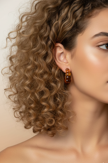 jBloom Amber Tortoise Scalloped Semi-Hoop Earrings