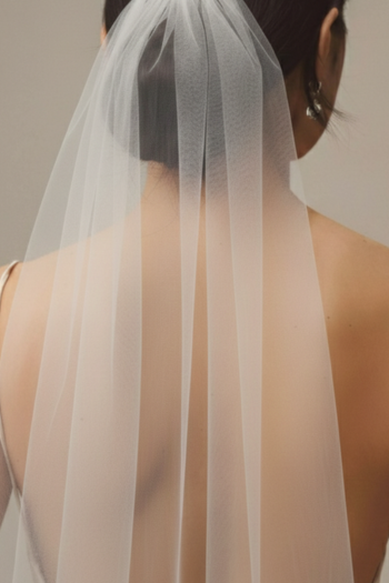 White Fingertip Length Single Layer Bridal Veil