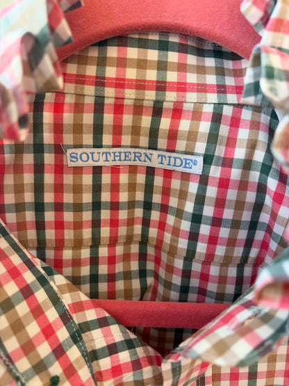 Southern Tide Plaid Oxford Shirt – Upcycled Ruffle Collar | Size Large
