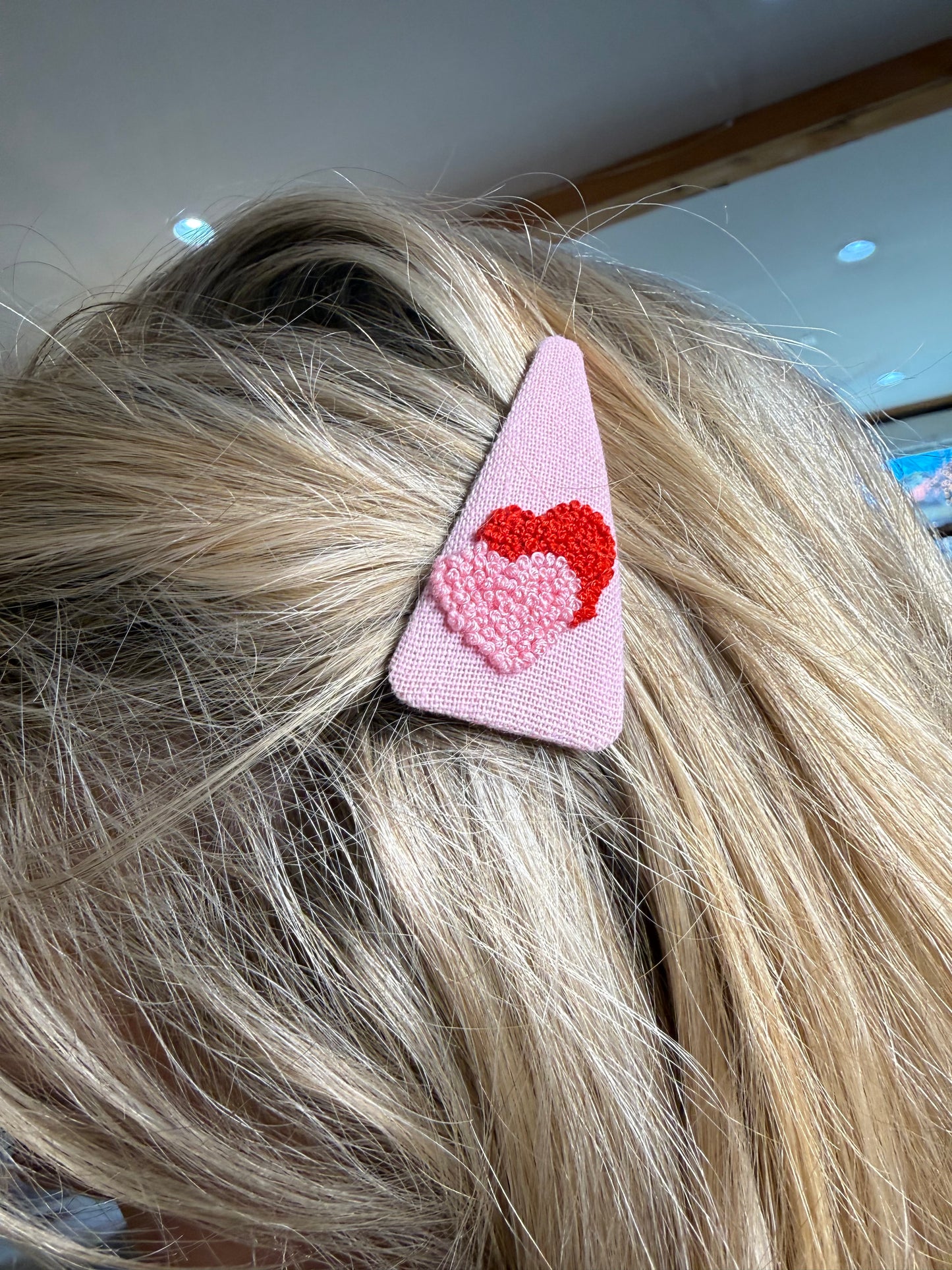 Double Heart Embroidered Hair Barrette (sold as 2 pack)