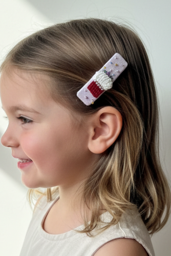 Floral Embroidered Hair Barrette, Sold as 2 pack