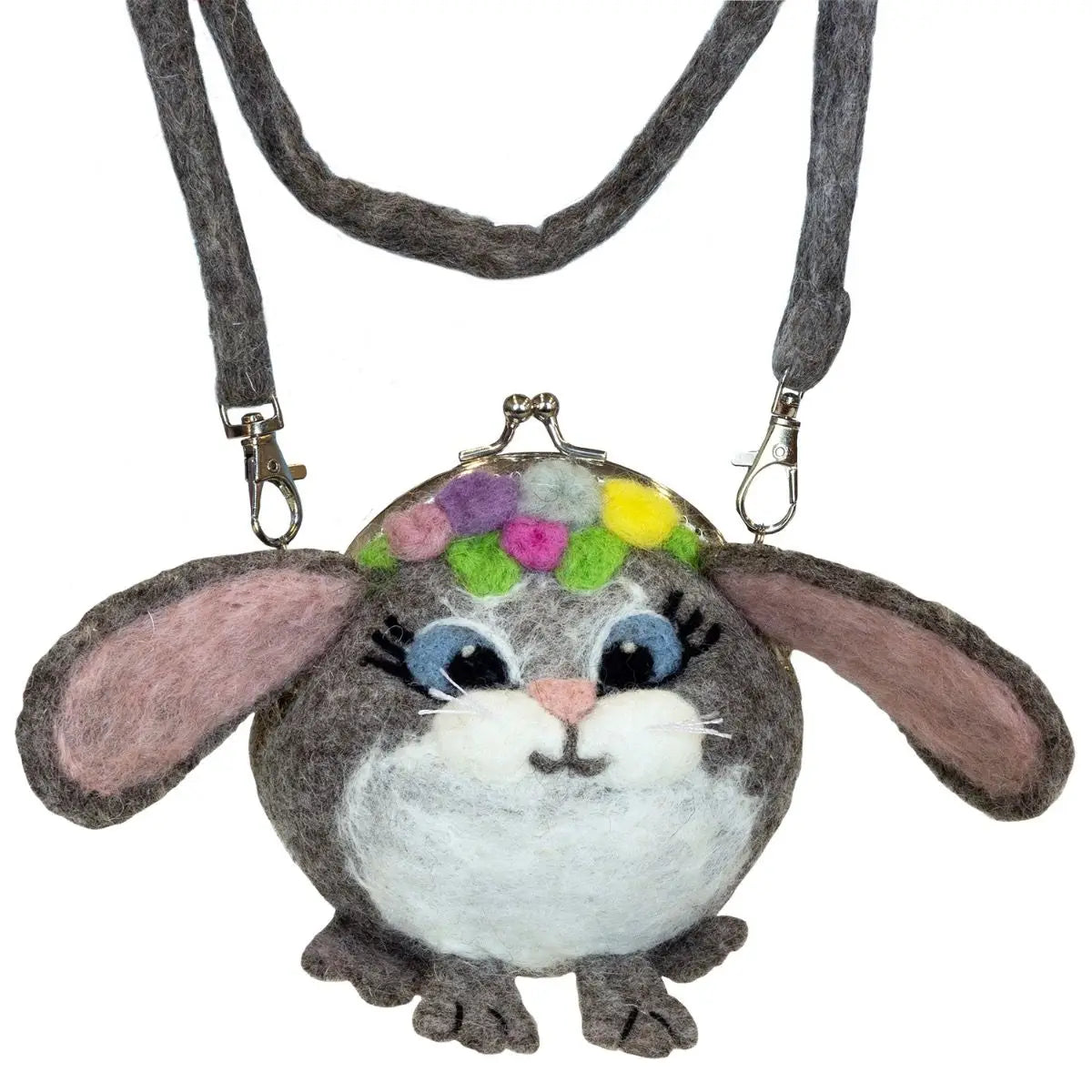 Wild Woolies Bunny Critter Purse | Felt Wool Crossbody | 48" Strap