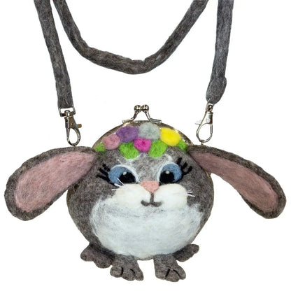 Wild Woolies Bunny Critter Purse | Felt Wool Crossbody | 48" Strap