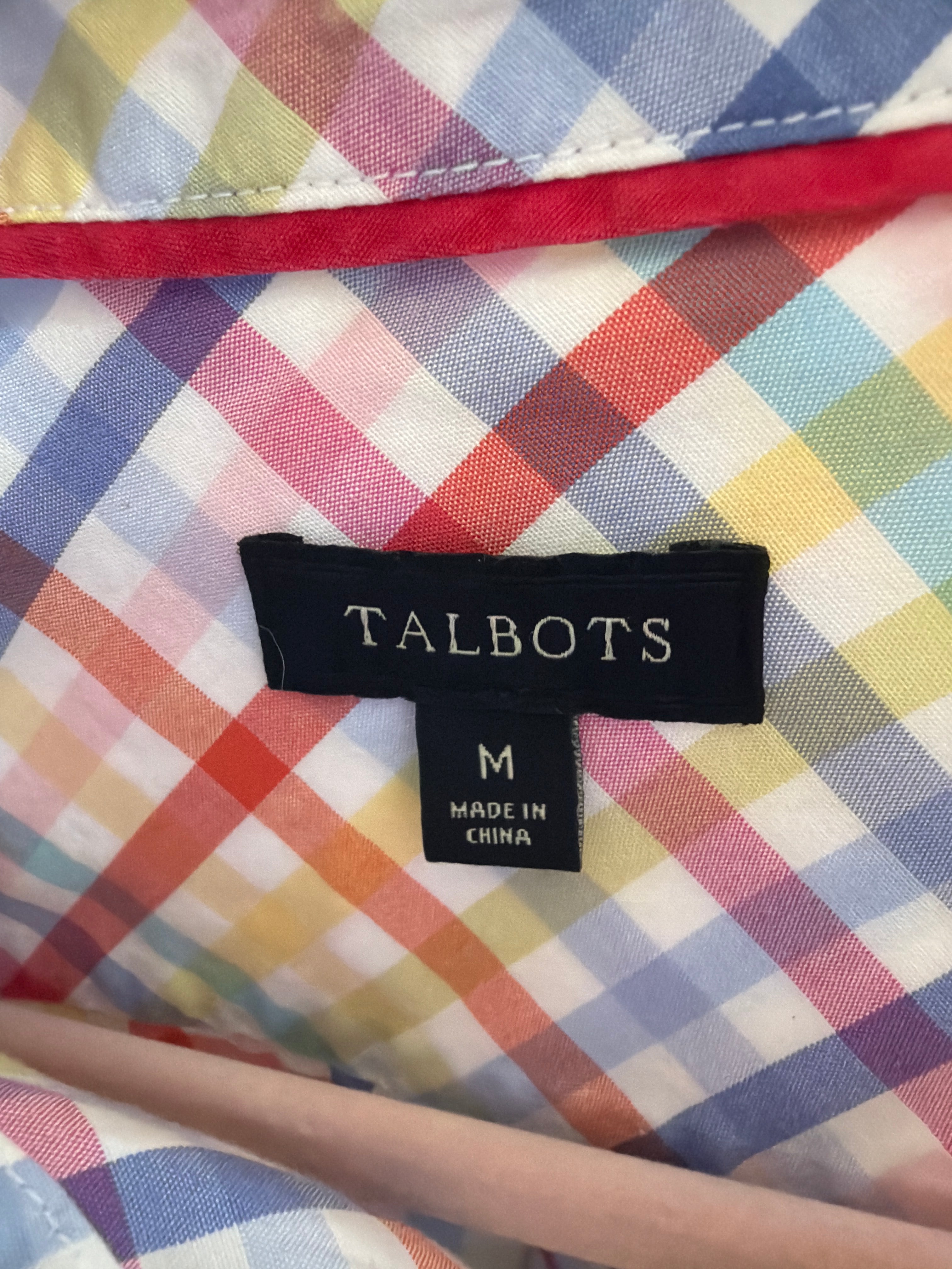 Reworked colorful check button-down, a cheerful one of a kind upcycled piece from Dover Grace Boutique in Watkinsville, Georgia.