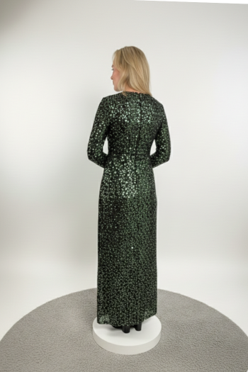 1960s Vintage Fred Perlberg Black & Silver Sequin Empire Waist Gown - Size 4