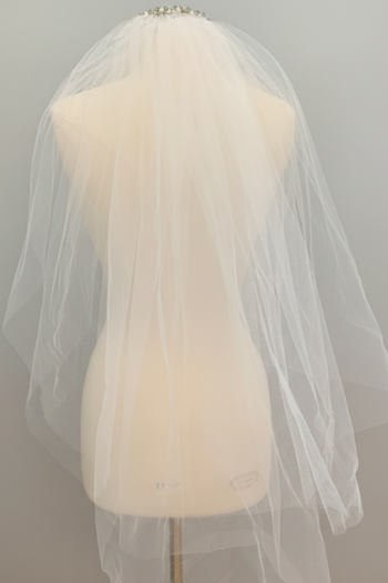 Double Layer White Bridal Veil with Jeweled Headpiece