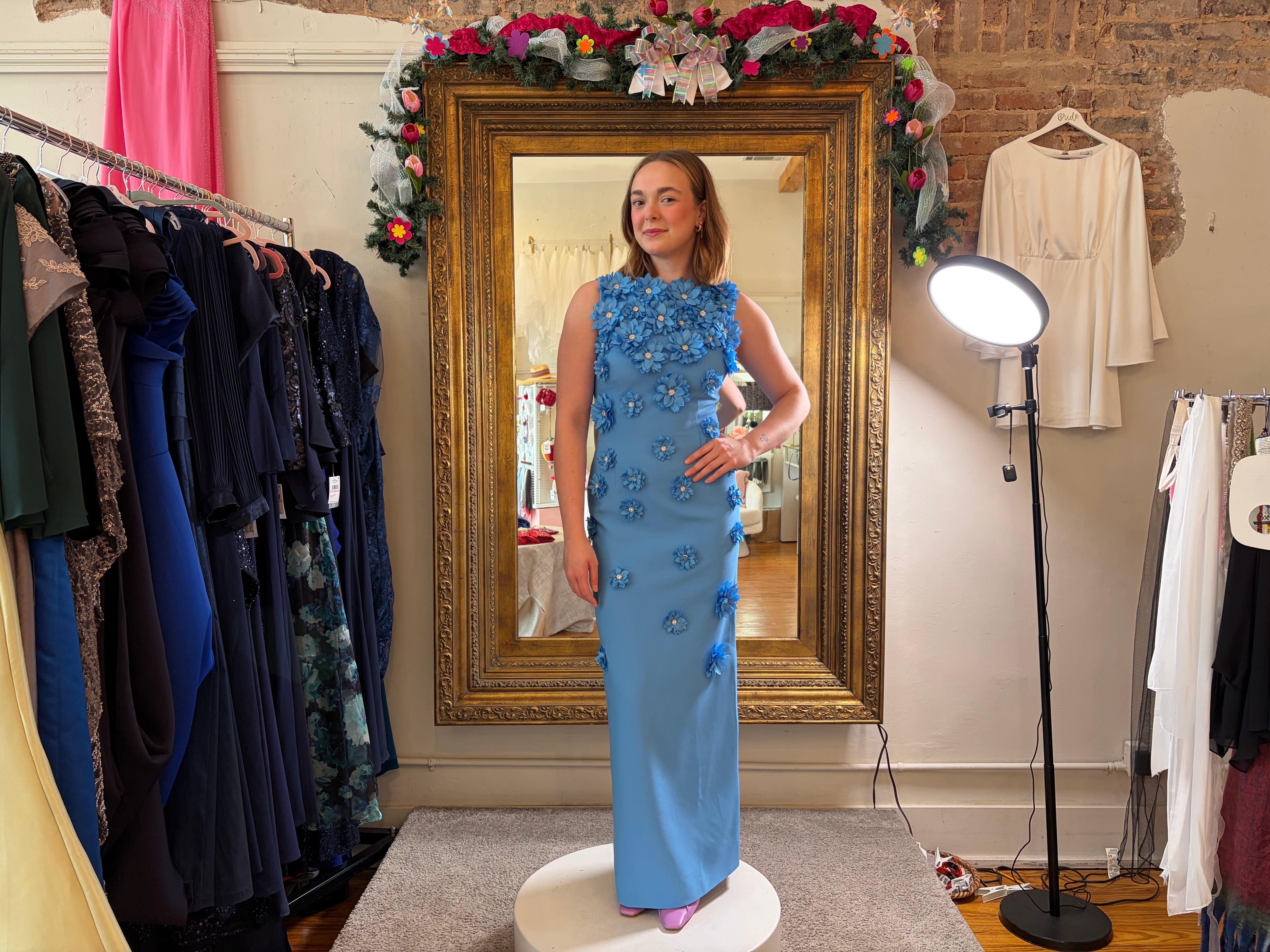 Elliatt, Dali Floral Appliqué Gown in Blue, Size Small