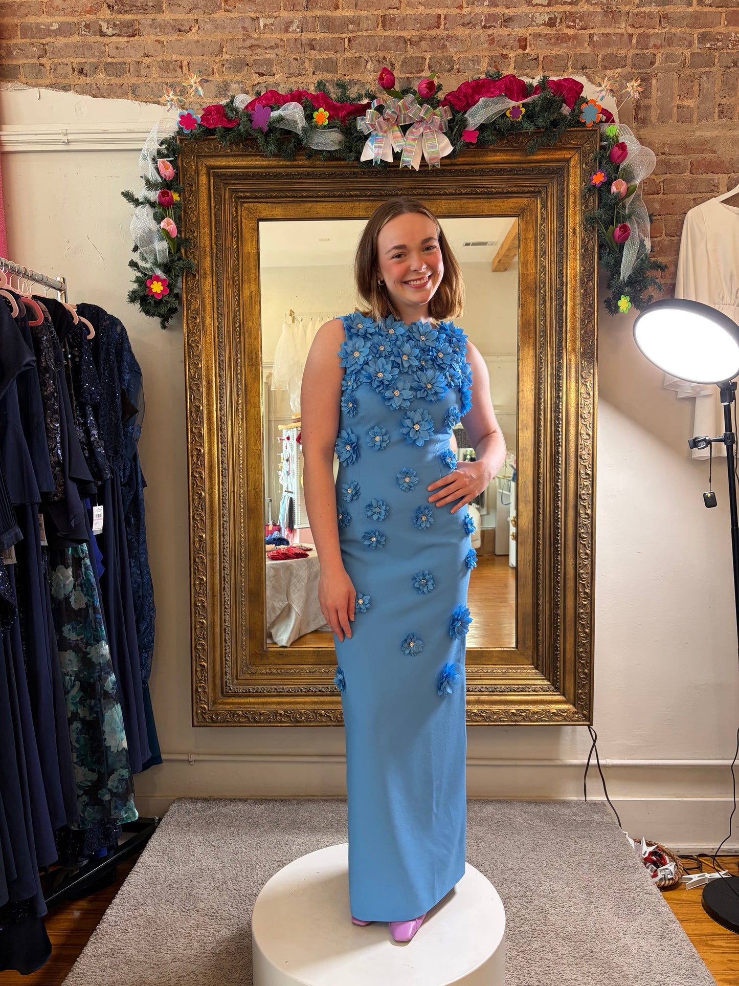 Elliatt, Dali Floral Appliqué Gown in Blue, Size Small