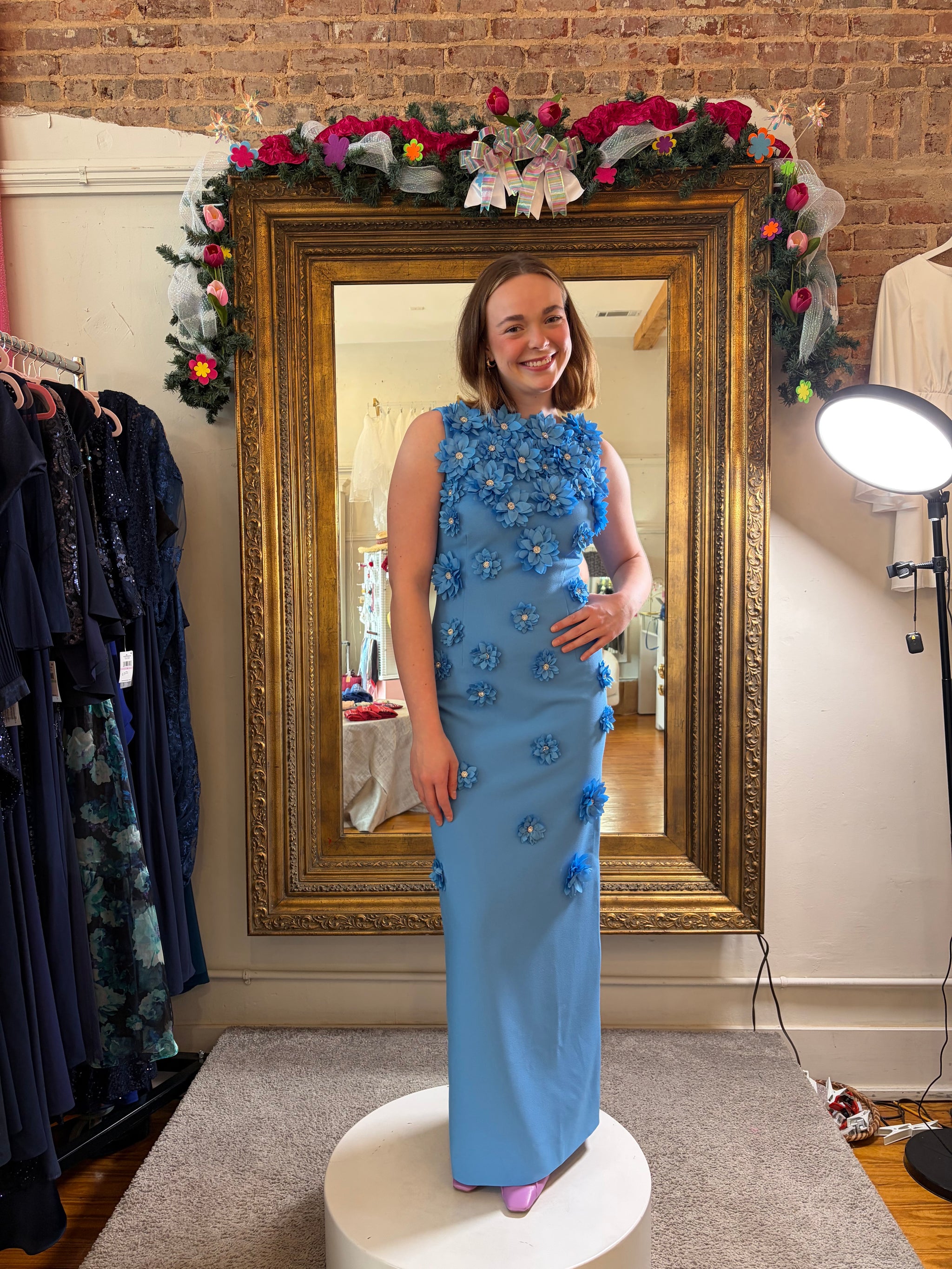 Elliatt, Dali Floral Appliqué Gown in Blue, Size Small