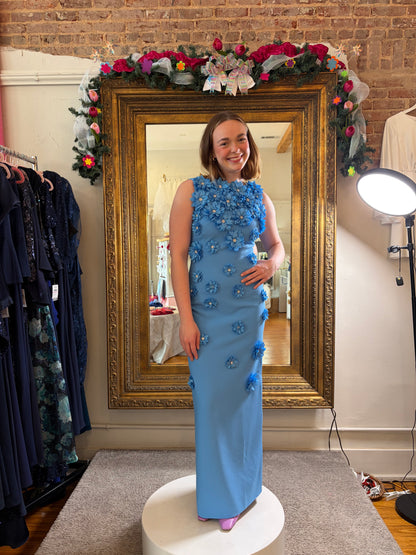 Elliatt, Dali Floral Appliqué Gown in Blue, Size Small