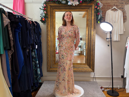 Alyce Paris Floral Sequin Beaded Gown – Nude/Multi | Size 2 | Formal