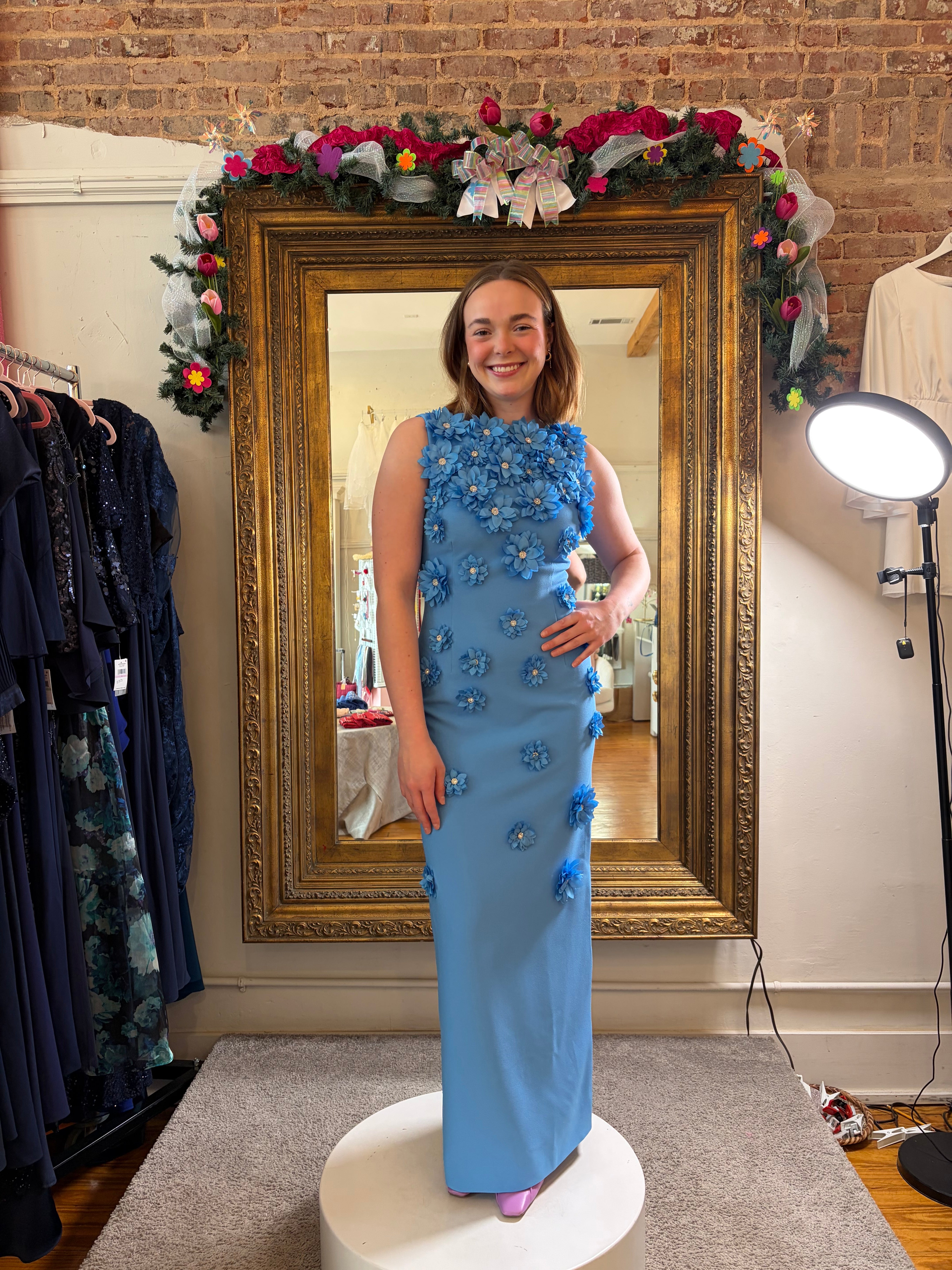 Elliatt, Dali Floral Appliqué Gown in Blue, Size Small