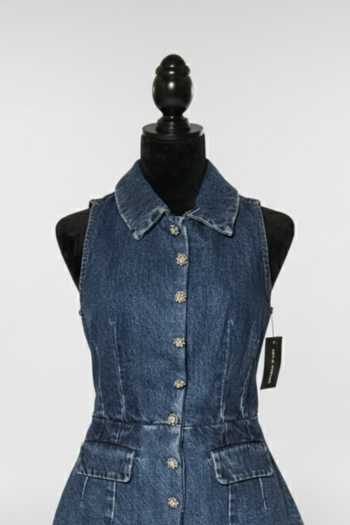 Self-Portrait Denim Blue Jumpsuit with Crystal Buttons - Detachable Two-Piece Designer Jumpsuit - New with Tags