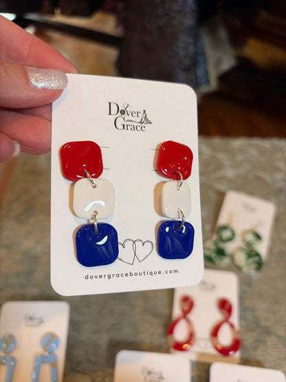 Red, White & Blue Dangle Earrings