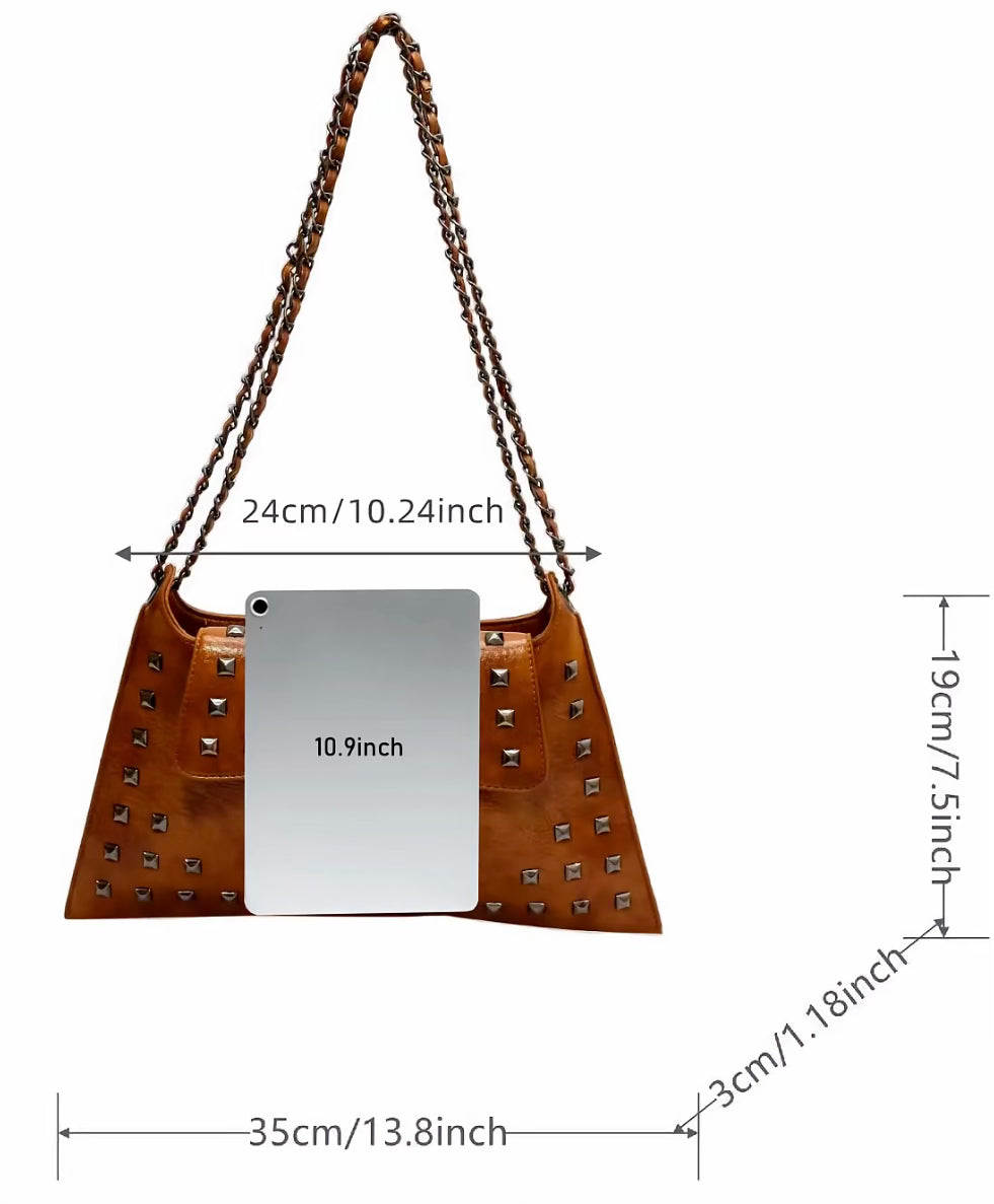 Studded Leather Cross Body/Shoulder Bag, Brown