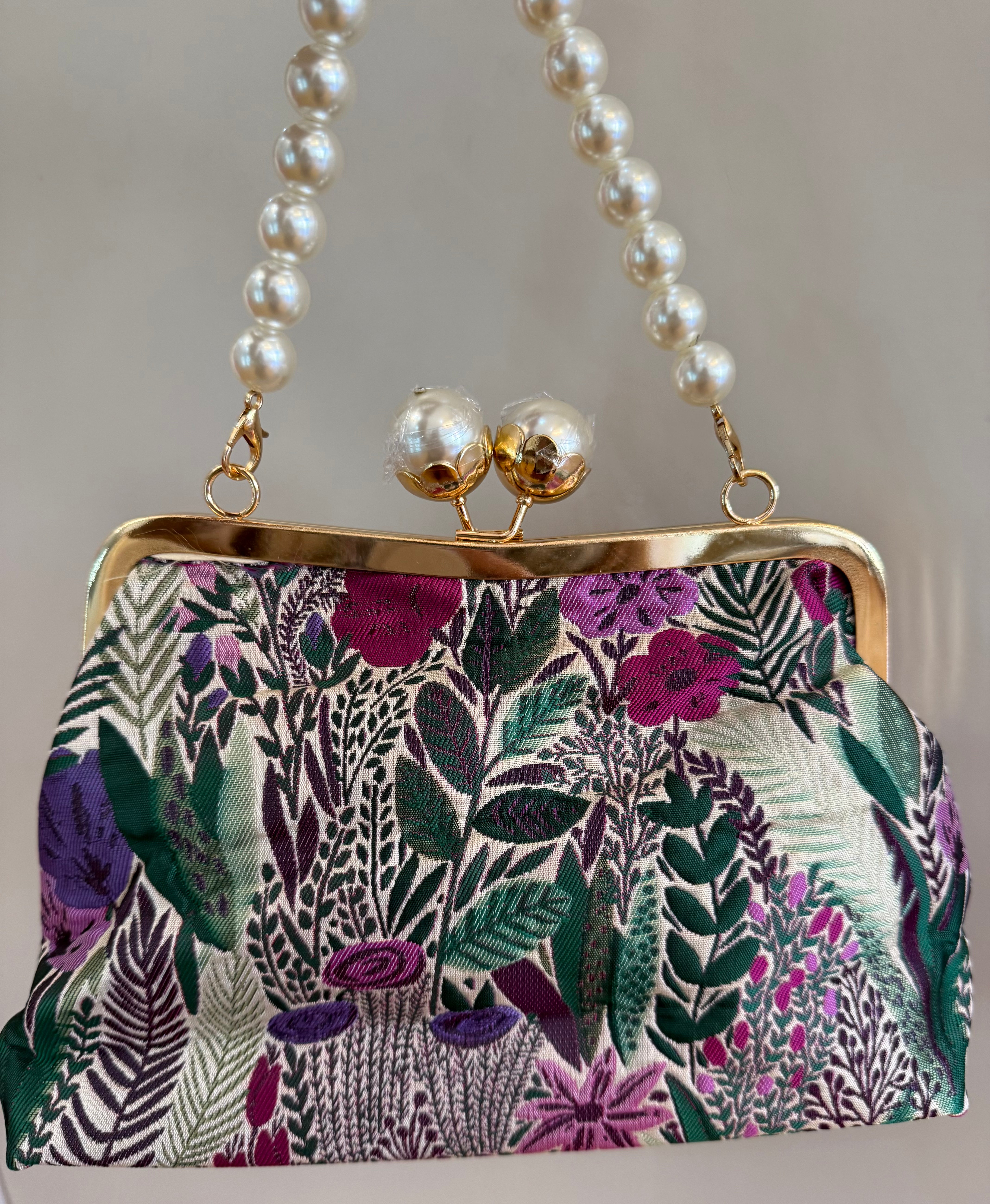 Floral Purse; Purple and Pearl Straps Included