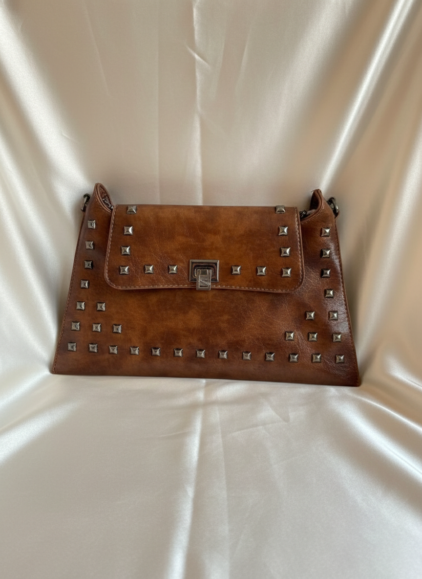 Studded Leather Cross Body/Shoulder Bag, Brown
