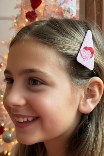 Double Heart Embroidered Hair Barrette (sold as 2 pack)